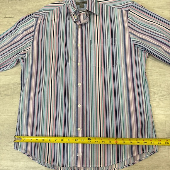 Johnston & Murphy Tailored Fit Multicolor Striped Button-Down 100% Cotton Shirt - Picture 10 of 17